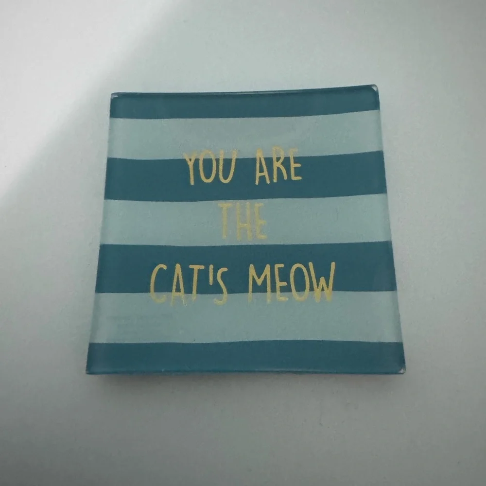Striped Cat Trinket Dish - Blue and Yellow